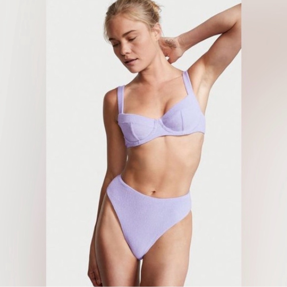 NWT Victoria’s Secret bikini set purple terry high waisted underwire 34D medium